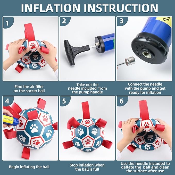 QDAN Dog Toys Extra Large Soccer Ball with Straps, Interactive Toys for Tug of War, Puppy Birthday Toy, Dog Water Toy, Dog Balls for Large Dog -Blue&Red (9 Inch)