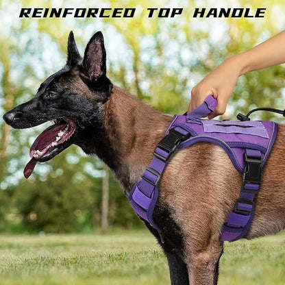 WINGOIN Purple Tactical Dog Harness for Medium Dogs, Heavy Duty No Pull Dog Harness with Handle, Adjustable Reflective Military K9 Pet Vest for Pitbull, Female, Male, Walking, Training, Hunting (M)