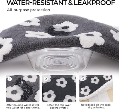 Luciphia Waterproof Dog Cat Blanket Fluffy Thick Fleece Pet Blanket,Washable Double Sided Sherpa Calming Blankets Flower Print Blankets for Medium Large Dogs Cats(Dark Grey,67x57 inches)