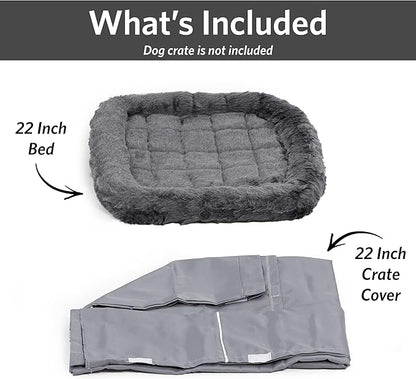 New World Dog Crate Comfort Kit by, Matching Dog Crate Cover & Dog Bed to Make Your Dogs Crate Their Home, Compatible with MidWest Homes for Pets & New World Dog Crates, Fits 22-Inch Dog Crate, Gray