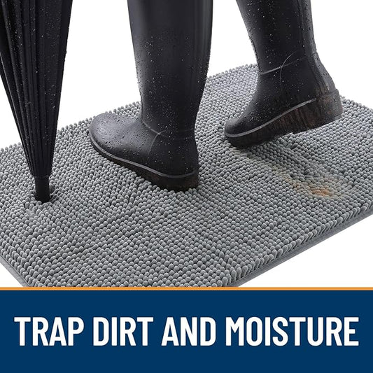 OLANLY Dog Door Mat for Muddy Paws 24x16, Absorbs Moisture and Dirt, Absorbent Non-Slip Washable Mat, Quick Dry Chenille, Mud Mat for Dogs, Entry Indoor Door Mat for Inside Floor, Grey