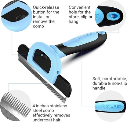 MIU COLOR Pet Grooming Brush, Deshedding Tool for Dogs & Cats(Blue) & MIU COLOR Pet Grooming Brush, 2 Sided Undercoat Rake for Dogs & Cats(Pink)