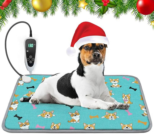 Dog Heating Pad for Dogs 28x18in Waterproof Pet Heating Pad Smart Thermostat Switch, Whelping Supplies Heated Dog Bed，Adding Wire Rope Wires Puppy Heating Pad Mat-Blue