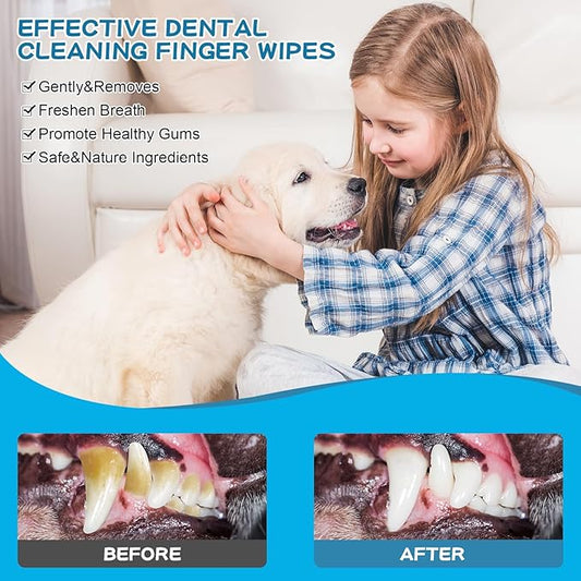 Dog Teeth Cleaning Wipes Nature Pet Dental Finger Wipes for Dogs Cats Remove Bad Breath,Reduce Plaque and Tartar Buildup Disposable Gentle Pet Dental Care-50Ct