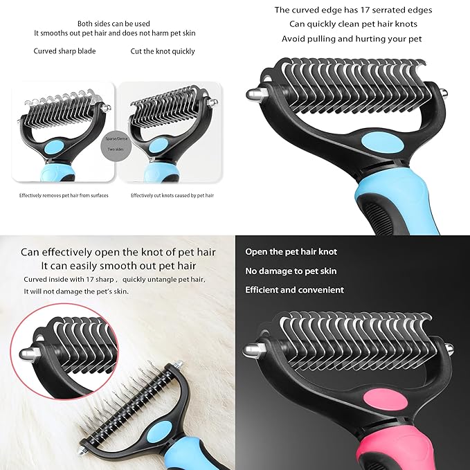 Dog Brush for Shedding, Pet Grooming Brush, Cat Deshedding Brush Tool, Double Sided Shedding and Dematting Undercoat Rake Comb for Dogs & Cats (big, BLUE)