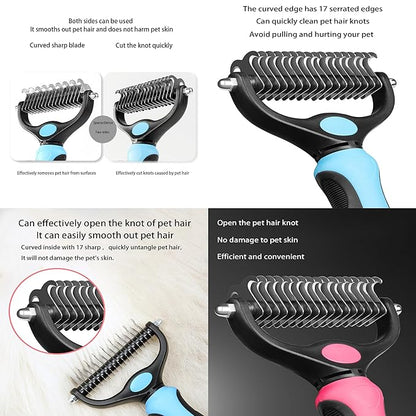 Dog Brush for Shedding, Pet Grooming Brush, Cat Deshedding Brush Tool, Double Sided Shedding and Dematting Undercoat Rake Comb for Dogs & Cats (big, BLUE)