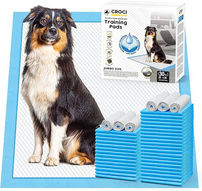 CROCI Wee Wee Pads for Dogs - 36x36in Extra Large Puppy Dog Pads with Adhesive Tabs, Super Absorbent Up to 10 Cups, Disposable (30 Counts)