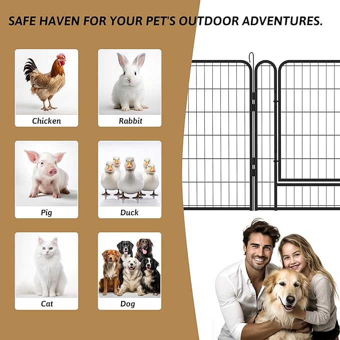 Metal Dog Playpen Outdoor, 32" Height 16 Panels Pet Kennel Crate for Puppy/Small/Medium Dogs, Heavy Duty Metal Playpen with Door, Indoor Portable Dog Fence Pet Exercise Pen for Yard RV Camping
