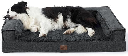 Bedsure Orthopedic Dog Bed for Large Dogs - Supportive Egg Foam Dog Sofa Bed, Bolster Couch Pet Bed with Removable Waterproof Washable Cover, Comfy Plush Velvet Fluff Surface, Nonskid Bottom, Charcoal