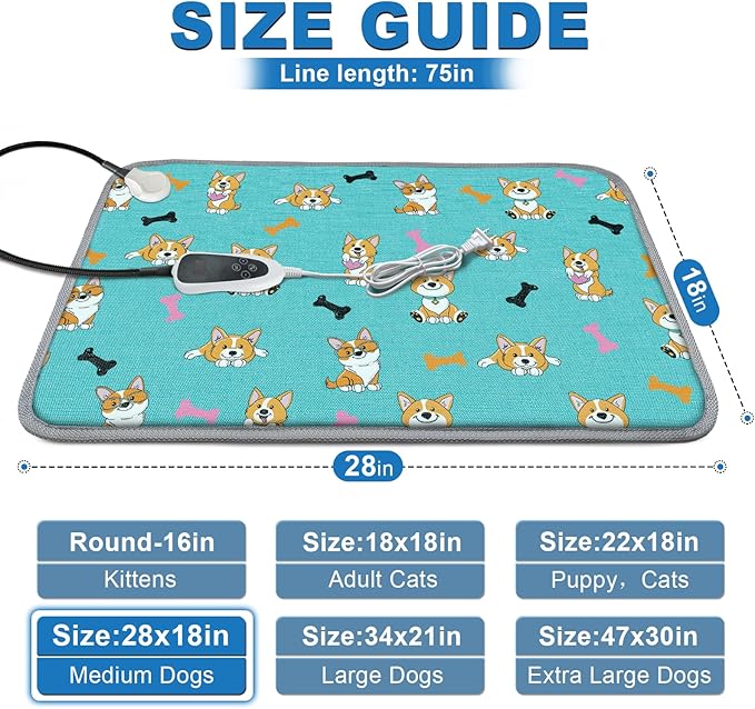 Dog Heating Pad for Dogs 28x18in Waterproof Pet Heating Pad Smart Thermostat Switch, Whelping Supplies Heated Dog Bed，Adding Wire Rope Wires Puppy Heating Pad Mat-Blue