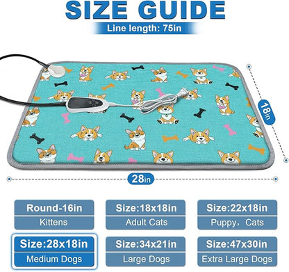 Dog Heating Pad for Dogs 28x18in Waterproof Pet Heating Pad Smart Thermostat Switch, Whelping Supplies Heated Dog Bed，Adding Wire Rope Wires Puppy Heating Pad Mat-Blue