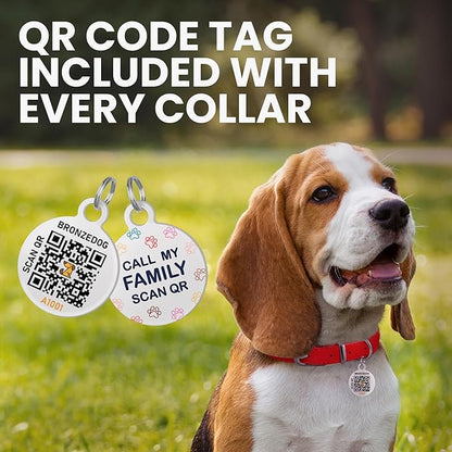 BRONZEDOG Rolled Leather Dog Collar with QR ID Tag Adjustable Soft Round Collars for Small Medium Large Dogs Puppy Cat (7" - 10" Neck Size, Light Brown)