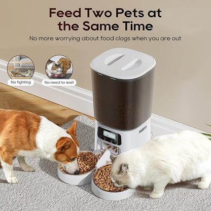 Automatic Cat Feeder for 2 Cats, 6L Timed Cat Dry Food Dispenser Dog Feeder up to 6 Meals & 30 Portions per Day,10S Voice Record,Flexible Schedule Timer Pet Feeder for Small Dogs, White