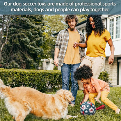 QDAN Dog Toys Extra Large Soccer Ball with Straps, Interactive Toys for Tug of War, Puppy Birthday Toy, Dog Water Toy, Dog Balls for Large Dog -Blue&Red (9 Inch)