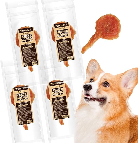 Afreschi Natural Turkey Tendon Lollipop 40 Units/Box, Dog Treat for Signature Series, All Natural Human Grade Puppy Chew, Turkey Sourced from USA, Rawhide Alternative