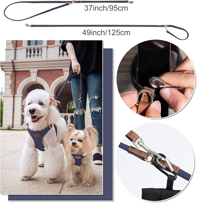 Puppytie No Pull XXS Puppy Harness with Multifunction Dog Leash,Soft Adjustable No Choke Escape Proof Pet Harness Vest,Navy,XXS