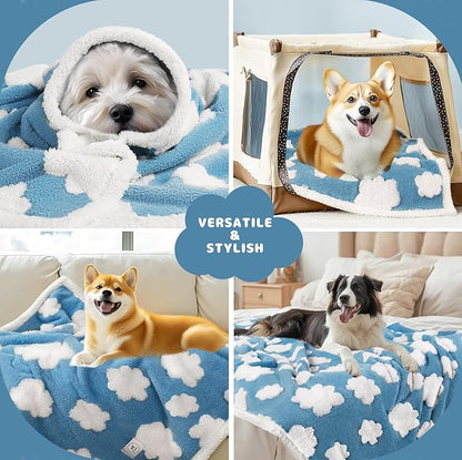 Luciphia Waterproof Dog Cat Blanket Fluffy Thick Fleece Pet Blanket,Washable Double Sided Sherpa Calming Blankets Flower Print Blankets for Medium Large Dogs Cats(Blue Cloud,40x28 inches)