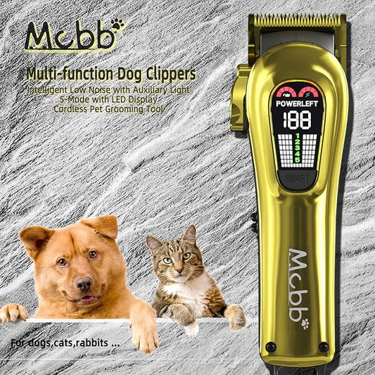 Dog Clippers - 5-Mode Heavy-Duty Grooming Kit With LED Display, Rechargeable, Auxiliary Light, Low Noise, Cordless Pet Tool