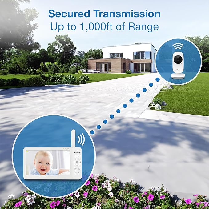VTech Video Baby Monitor with 7" Color LCD Screen, Portable, Long Battery Life, Clear Audio/Video Quality, Secure Tranmission, No Wi-Fi, 2-Way Audio, Temperature Sensor, Travel Monitor: 819 Max