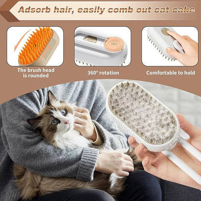 Steam Brush for Cats & Pets - 3 In 1 Steamer for Grooming, Deshedding, and Taming Animal Fur (Brown)