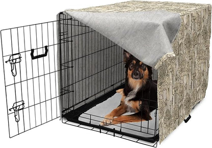 Lunarable Floral Dog Crate Cover, Daffodil and Carnation Bouquets Sketch Art Style Botanical Blossoms Field, Easy to Use Pet Kennel Cover for Medium Large Dogs, 36 Inch, Beige and Champagne