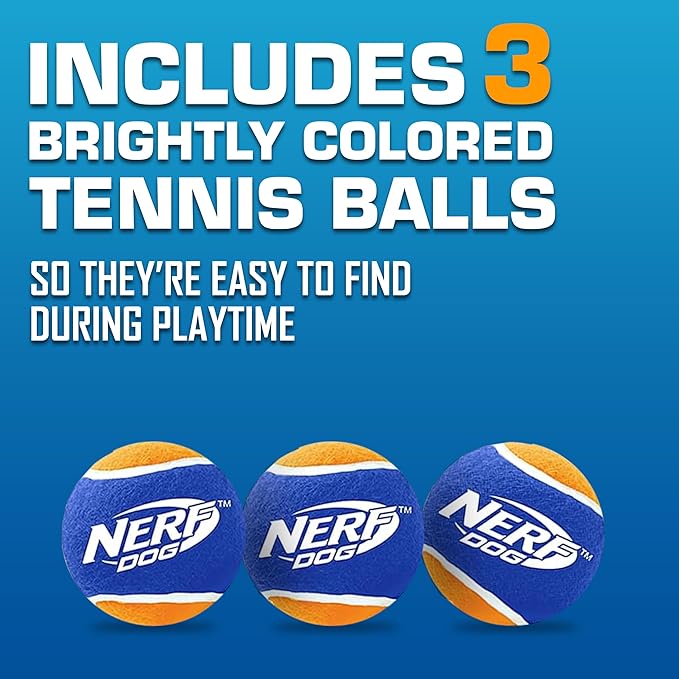 Nerf Dog Tennis Ball Blaster Dog Toy Gift Set, Tennis Ball Dog Fetch Toy Launches up to 50 ft, Dog Ball Thrower for All Breeds Includes Green Tennis Ball Launcher and 3 Dog Tennis Balls