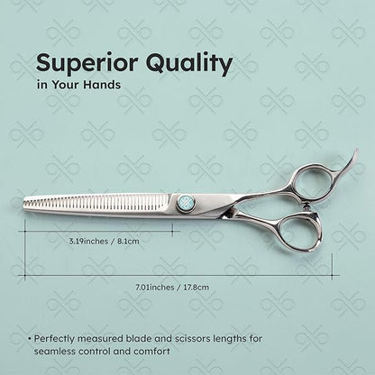 7" Dog Thinning Shears for Grooming – Blending Scissors for Face, Legs & Tail – VG10 Stainless Steel, Handcrafted, Ergonomic, 50% Thinning Rate for Smooth Finishing