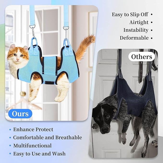 PatiencET Cat Grooming Hammock for Nail Trimming Pet Hammock for Small Dogs with Security Strap Dog Sling for Nail Clipping with Clippers Nail File and Pet Comb (Cerulean XS)