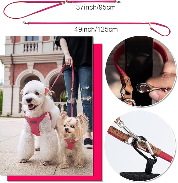 Puppytie No Pull XXS Puppy Harness with Multifunction Dog Leash,Soft Adjustable No Choke Escape Proof Pet Harness Vest,red,XXS