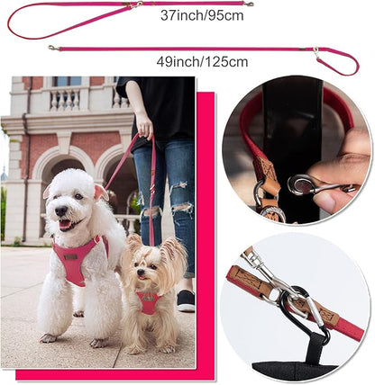 Puppytie No Pull Small Dog Harness with Multifunction Dog Leash,Lightweight Soft Adjustable No Choke Escape Proof Pet Harness Vest Pet Harness Vest,red,S