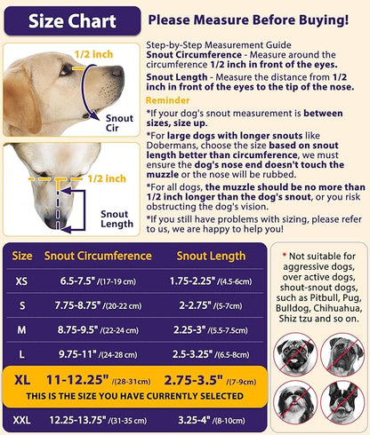 LUCKYPAW Dog Muzzle, Mesh Muzzle for Large Medium Small Dogs with Front Opening Design, Dog Mouth Cover to Prevent Biting, Licking, Chewing, Scavenging, Allows Drinking (XL-Snout:11-12¼", Purple)