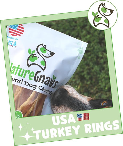 Nature Gnaws USA Turkey Tendon Rings for Dogs (8oz) - Delicious Grain Free Reward Snack for Small, Medium & Large Breeds - Premium Natural Dog Chew Treats