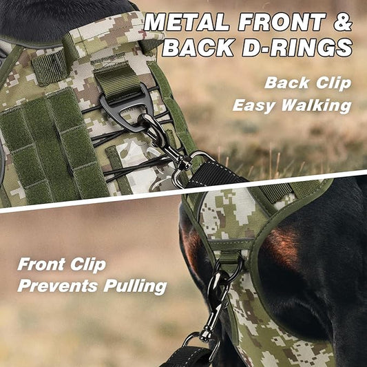 WINGOIN Tactical Dog Harness for Large Dogs, Heavy Duty No Pull Dog Harness with Handle, Adjustable Reflective Military K9 Big Pet Vest for Husky, Doberman, Walking, Hunting, Green Camo (XL)