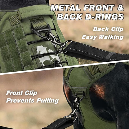 WINGOIN Tactical Dog Harness for Large Dogs, Heavy Duty No Pull Dog Harness with Handle, Adjustable Reflective Military K9 German Shepherd Big Size Dog Vest for Walking, Training, Hunting, Green (L)