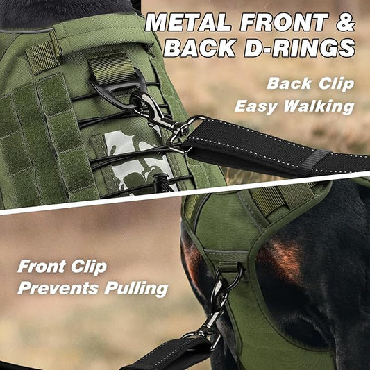 WINGOIN Tactical Dog Harness for Large Dogs, Heavy Duty No Pull Dog Harness with Handle, Adjustable Reflective Military K9 German Shepherd Big Size Dog Vest for Walking, Training, Hunting, Green (L)