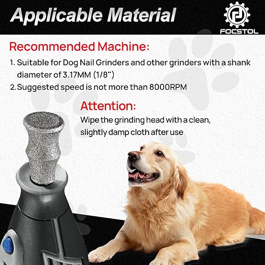 Diamond Dog Nail Grinder Bits - FOCSTOL Diamond Rotory Bit for Dogs&Pets, 1/8'' Rotary Nail Grinder Bits for Animals Nail Care (Type C)
