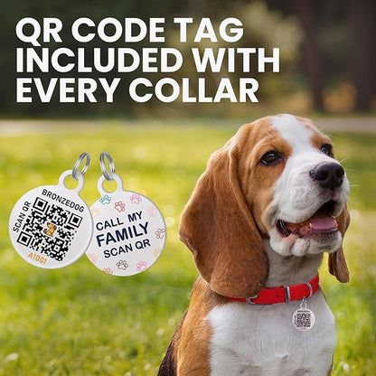 BRONZEDOG Rolled Leather Dog Collar with QR ID Tag Adjustable Soft Round Collars for Small Medium Large Dogs Puppy Cat (16" - 19" Neck Size, Burgundy)