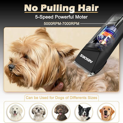 Dog Clippers for Grooming, 2600mAh 5-Speed Dog Grooming Clippers with LCD Display, Low Noise, Cordless Pet Hair Clippers Trimmer for Dogs