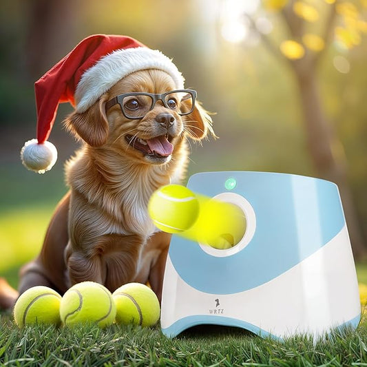 Automatic Dog Ball Launcher for Small Dogs – Dog Ball Thrower for Indoor Outdoor with 3 Adjustable Distance Settings 10ft, 20ft, and 30ft – Interactive Toy with 3 Mini Tennis Balls 2 Inch