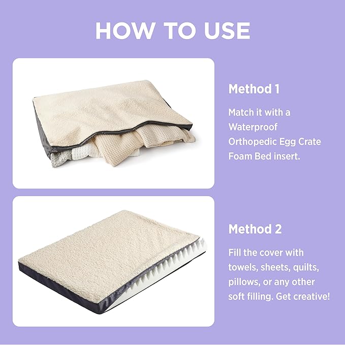 Lesure Dog Bed Cover - Medium Dog Bed Washable Removable Cover, Replacement Cover for Orthopedic Pet Mad Beds, 30x20x3 Inches Grey