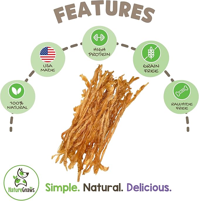 Nature Gnaws USA Turkey Tendons for Dogs (8oz) - Delicious Grain Free Reward Snack for Small, Medium & Large Breeds - Premium Natural Dog Chew Treats