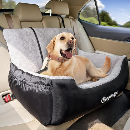 BurgeonNest Dog Car Seat for Small Dogs, Fully Detachable and Washable Dog Carseats Small Under 25, Soft Dog Booster Seats with Storage Pockets and Clip-On Leash Portable Dog Car Travel Carrier Bed