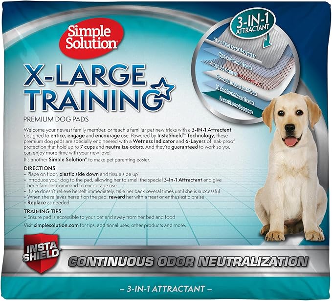 Simple Solution Extra Large Puppy Training Pads – Leak-Proof Potty Pads for Large Dogs – Absorbent and Disposable with Odor Control for Housebreaking – 28 x 30 Inches – 100 Count