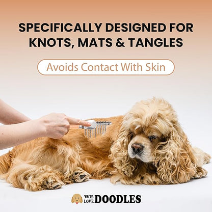 Pet Dematting Comb for Dogs and Cats with Wood Handle, Deshedding Undercoat Rake for Dogs with Stainless Steel Blades, Dog Comb for Detangling Thinning and Shedding [We Love Doodles] (Dematting Rake)