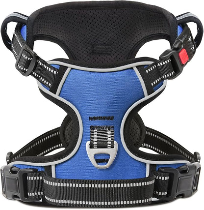 Timos Dog Harness for Large Dogs, No Pull Service Vest with Reflective Strips and Control Handle,No Choke Dog Harness with 2 Metal Rings for Easy Walking,Outdoor Training,Blue, L