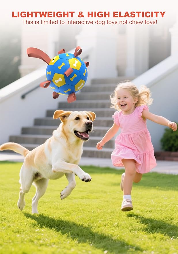 Amasiver Dog Soccer Ball Toys with Straps - 8 inch Large Herding Ball, Interactive Toys for Tug of War, Birthday Gifts,Water Toy, World Cup Sturdy Balls for Medium Large