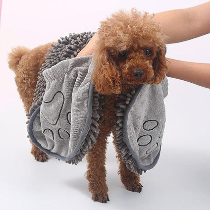 Microfiber Dog Towels for Drying Dogs, Dog Bath Brush & Towel Set, Super Absorbent,Machine Washable, Rubber Dog Wash Brush,Dog Shower Bathing Brush for with Adjustable Ring Handle(Grey)