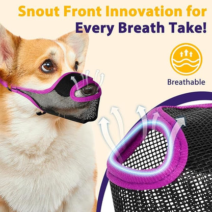 LUCKYPAW Dog Muzzle, Mesh Muzzle for Large Medium Small Dogs with Front Opening Design, Dog Mouth Cover to Prevent Biting, Licking, Chewing, Scavenging, Allows Drinking (XL-Snout:11-12¼", Purple)