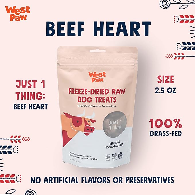 WEST PAW Freeze-Dried Raw All Natural Dog and Puppy Training Treats, Single Ingredient, Humanely Raised and Sustainably Sourced, Made in USA, Beef Heart, 2 Pack