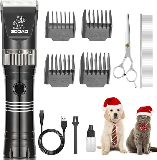 Dog Clippers for Grooming, Cordless,Low Noise, Electric Quiet,Rechargeable, Dog Trimmer Grooming Kit, Pet Hair Clippers for Thick Coats, Shaver Clippers for Small and Large Dogs Cats,Black